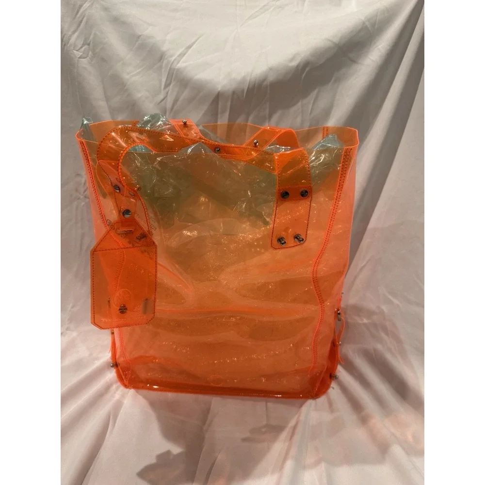 Alexander McQueen Neon Orange Clear PVC Large Tote Bag Silver Hardware - Picture 7 of 15